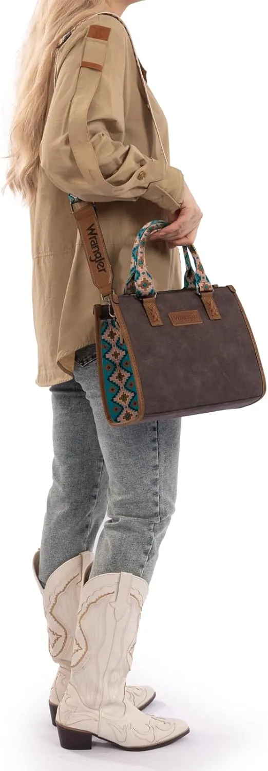 Montana West Wrangler Tote Bag for Women Western Retro Purse Top Handle Handbags with Aztec Strap