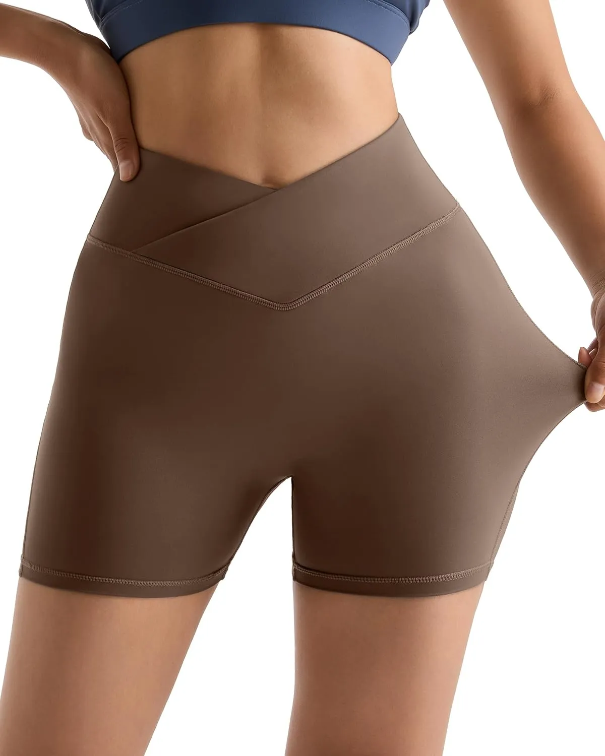 MOOSLOVER Women Workout Biker Shorts with Pockets High Waisted V Cross Shorts Scrunch Butt Yoga Gym Booty Shorts