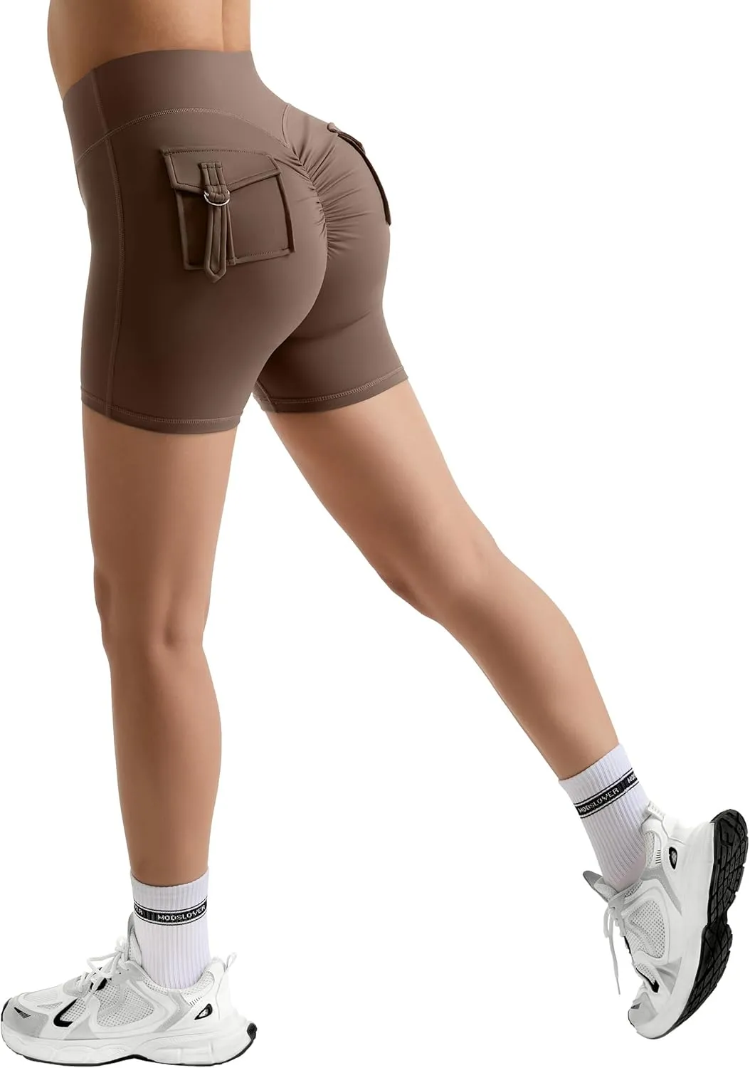 MOOSLOVER Women Workout Biker Shorts with Pockets High Waisted V Cross Shorts Scrunch Butt Yoga Gym Booty Shorts