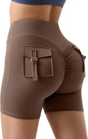 MOOSLOVER Women Workout Biker Shorts with Pockets High Waisted V Cross Shorts Scrunch Butt Yoga Gym Booty Shorts