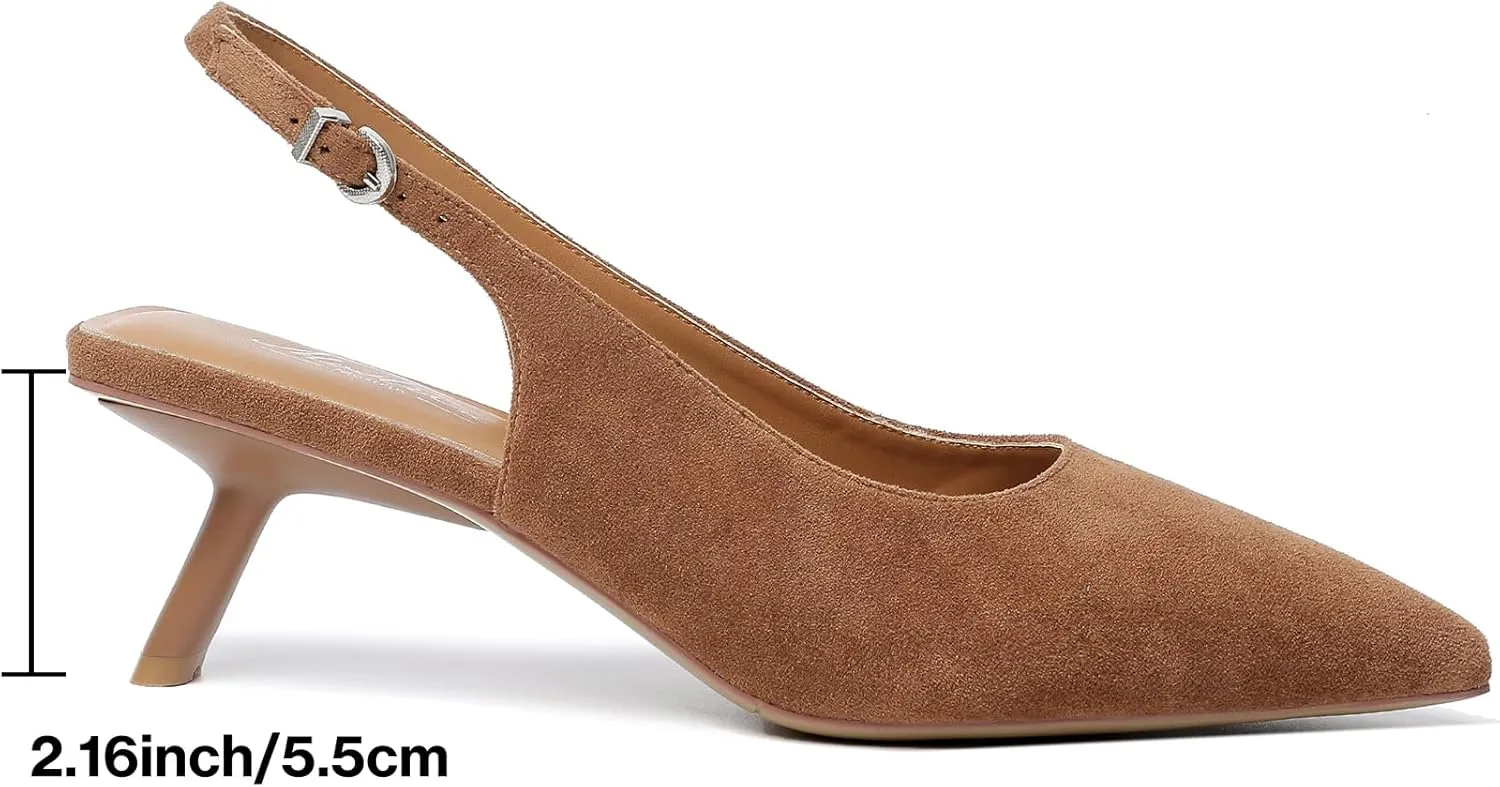Mostrin Kitten Heels for Women Pointed Toe Pumps Patent Leather Low Heel Slingback Heels with Buckle Dress Shoes for Dating Party Working