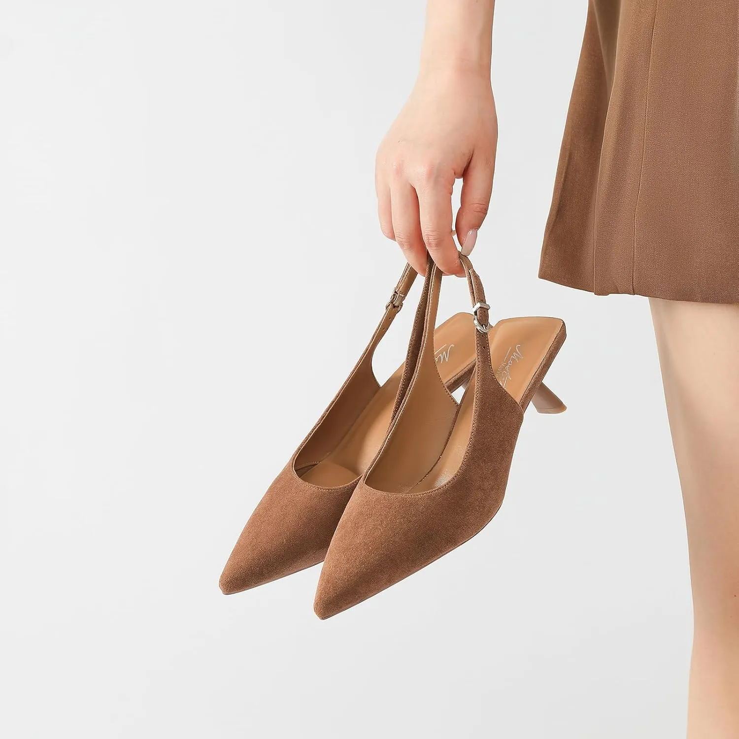 Mostrin Kitten Heels for Women Pointed Toe Pumps Patent Leather Low Heel Slingback Heels with Buckle Dress Shoes for Dating Party Working