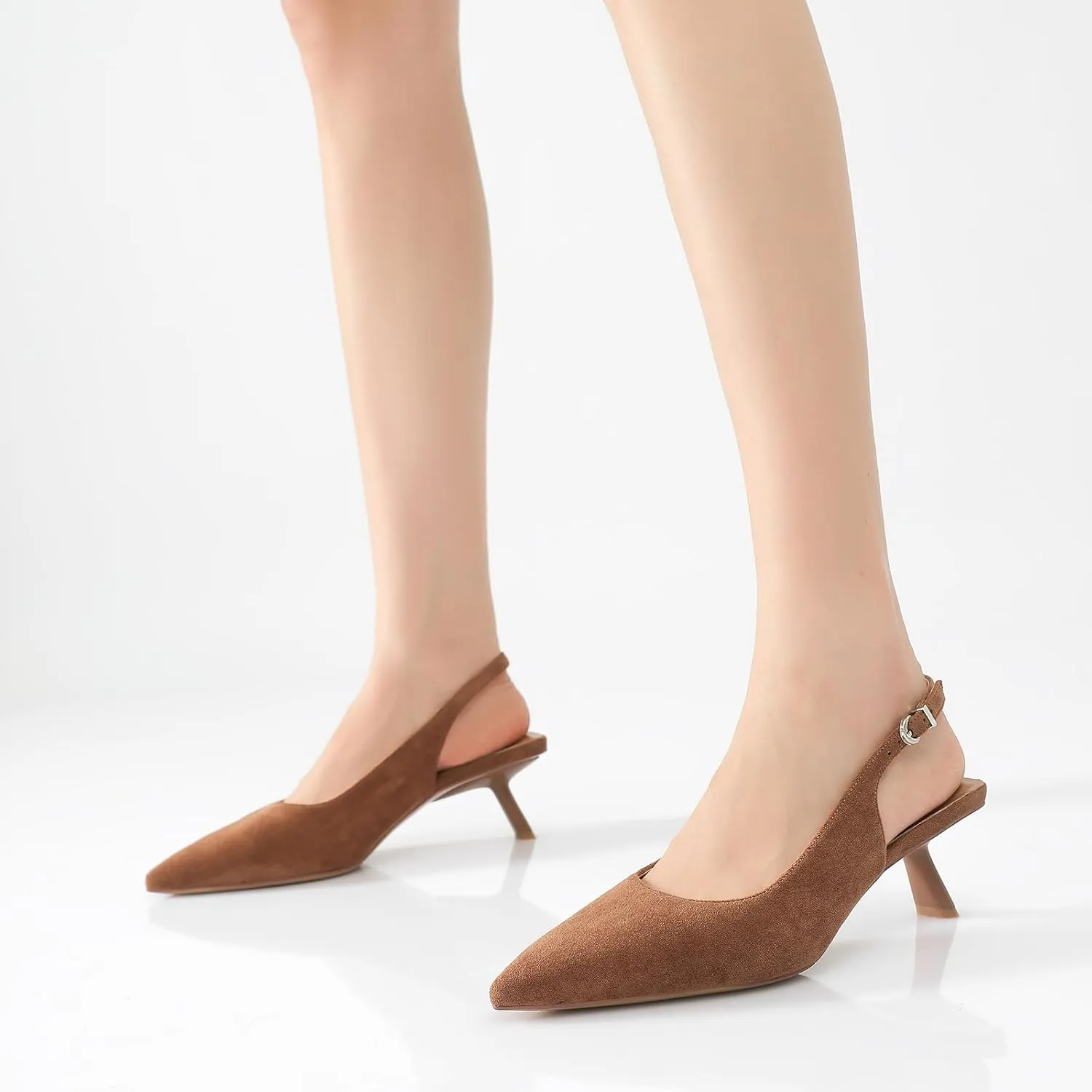 Mostrin Kitten Heels for Women Pointed Toe Pumps Patent Leather Low Heel Slingback Heels with Buckle Dress Shoes for Dating Party Working
