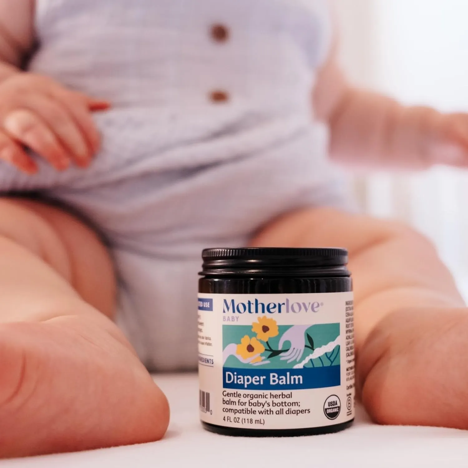 Motherlove Diaper Balm (4 oz) Organic Herbal Diaper Rash Cream—Cloth Diaper Safe, Zinc Oxide- & Petroleum-Free