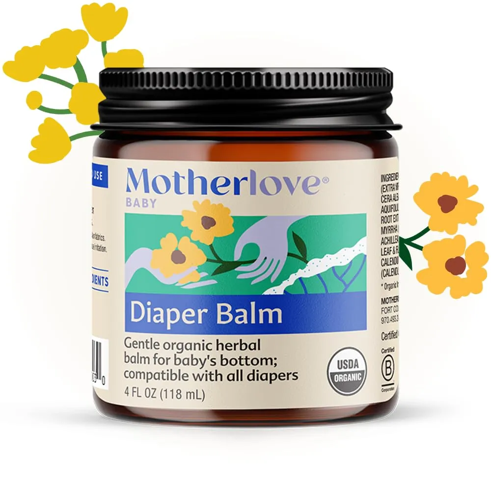 Motherlove Diaper Balm (4 oz) Organic Herbal Diaper Rash Cream—Cloth Diaper Safe, Zinc Oxide- & Petroleum-Free