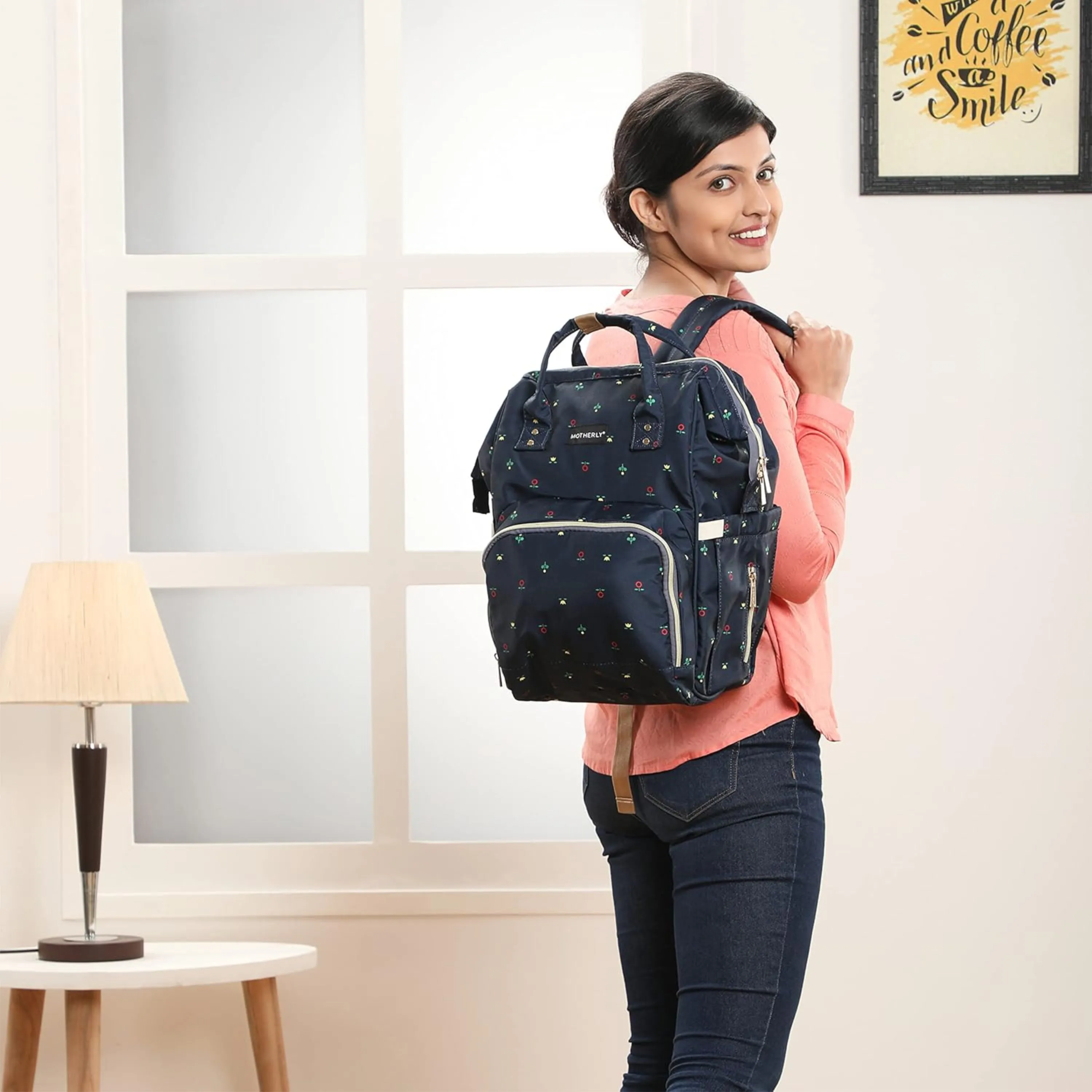 Motherly Diaper Bags for Mothers with 1 Bottle Bag   1 Diaper Changing Mat (Blue Flower)