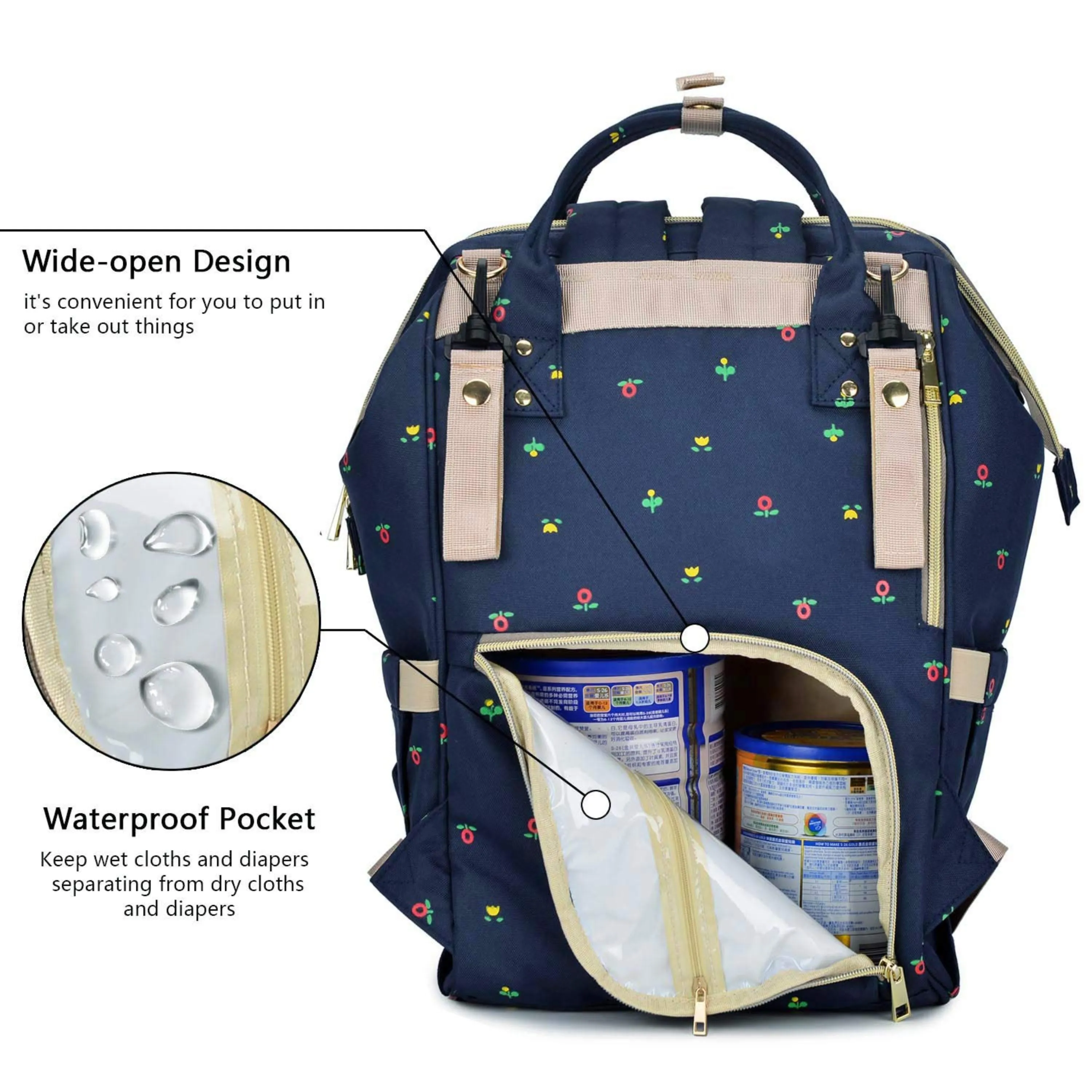 Motherly Diaper Bags for Mothers with 1 Bottle Bag   1 Diaper Changing Mat (Blue Flower)