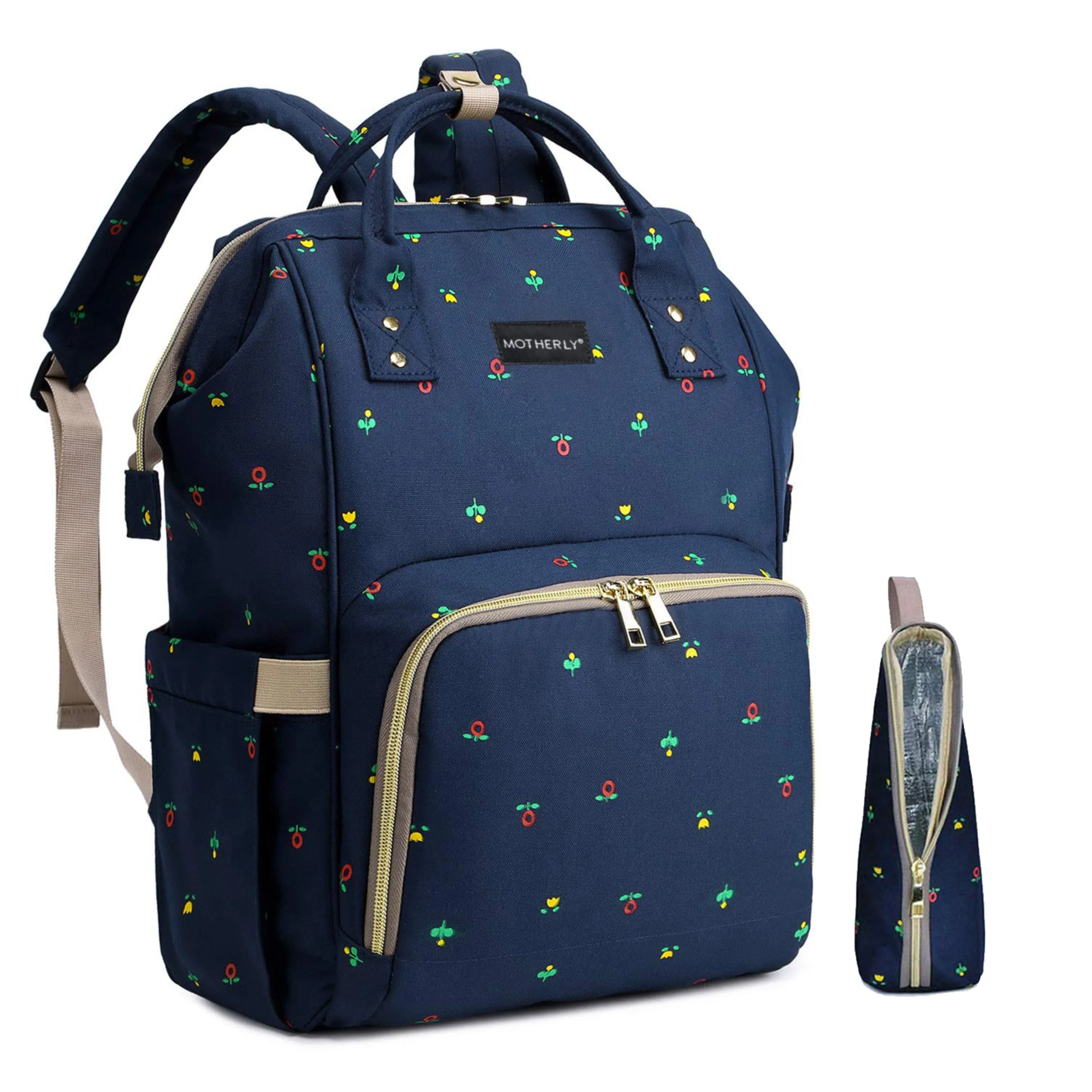 Motherly Diaper Bags for Mothers with 1 Bottle Bag   1 Diaper Changing Mat (Blue Flower)