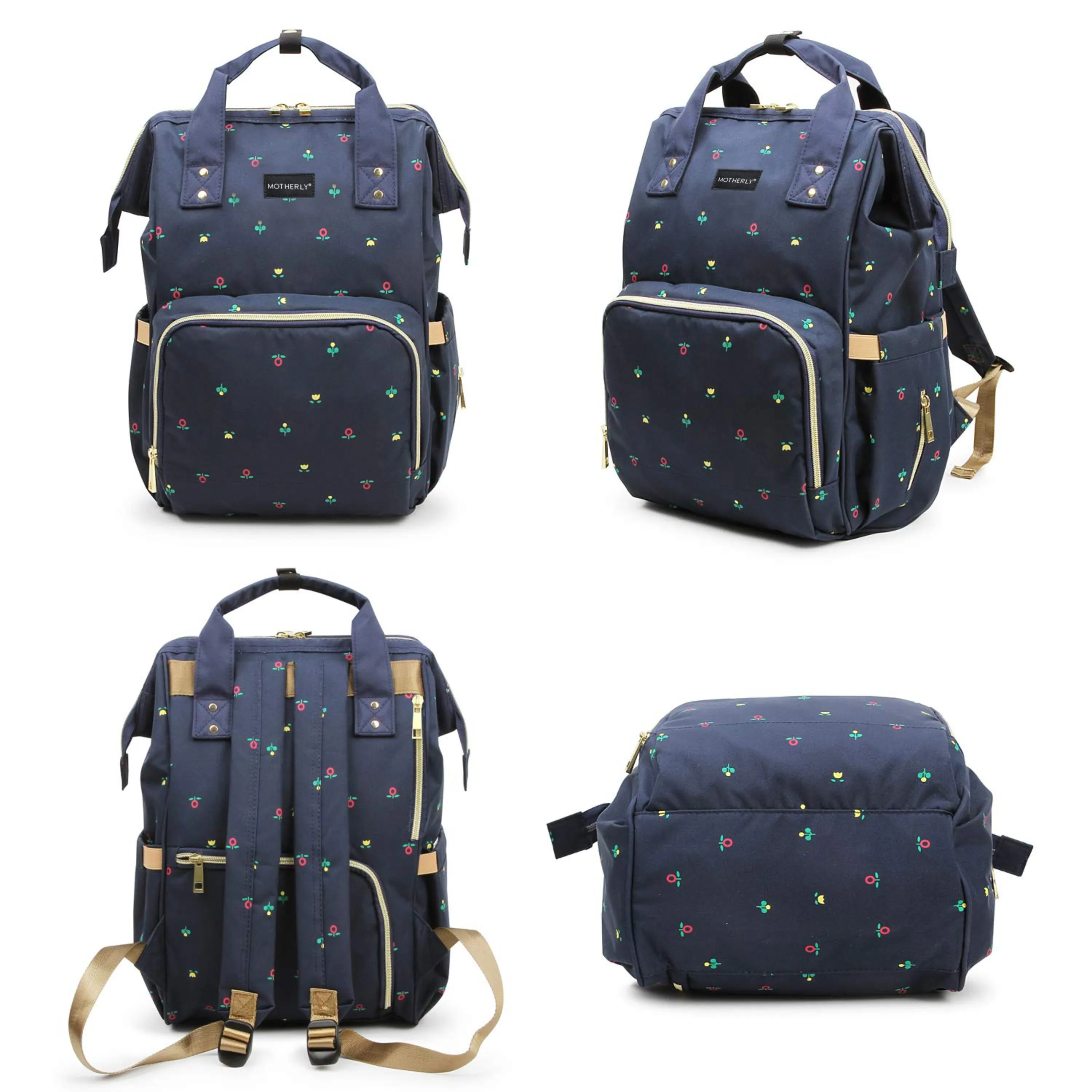 Motherly Diaper Bags for Mothers with 1 Bottle Bag   1 Diaper Changing Mat (Blue Flower)