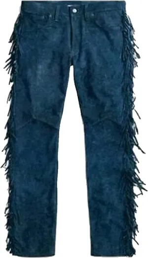 Mount Helicon Men's Native American Buckskin/Deerskin Suede Leather Pant Fringes Red Indian Cowboy Reenactment Mountain Man