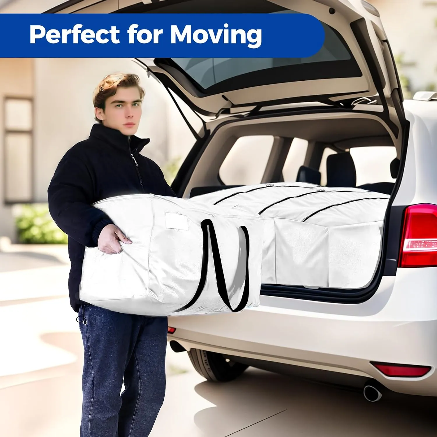 Moving Bags Heavy Duty Extra Large, Clear Moving Bags With Durable Zipper & Strong Handles, Packing Bags for College, Storage Bags for Clothes, Alternative For Moving Boxes (Clear, 8 Pack)