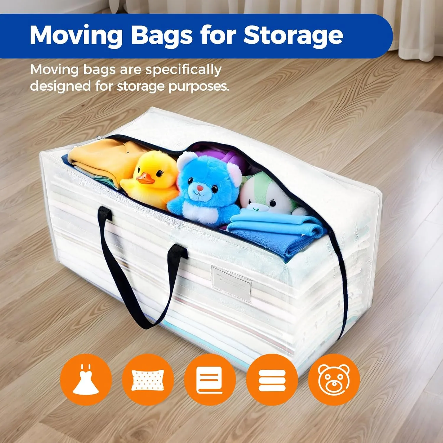 Moving Bags Heavy Duty Extra Large, Clear Moving Bags With Durable Zipper & Strong Handles, Packing Bags for College, Storage Bags for Clothes, Alternative For Moving Boxes (Clear, 8 Pack)