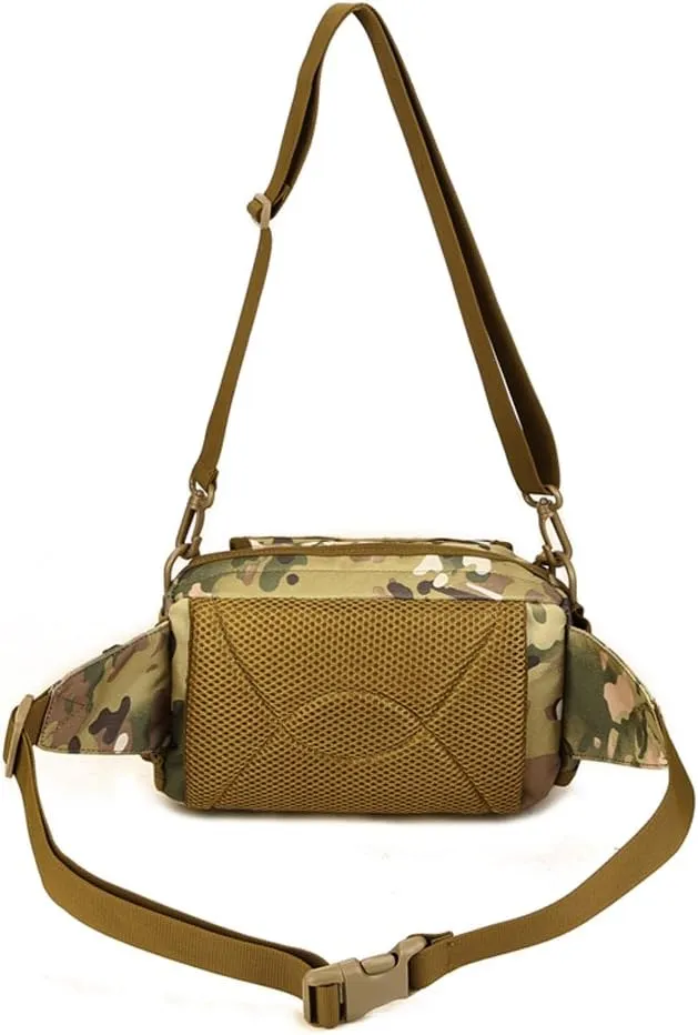 Multi Functional Waist Pack Military Single Shoulder Hip Belt Fanny Bag Water Resistant Waist Pouch with Water Bottle Pocket Holder for Hiking Climbing Outdoor Bumbag (CP Camouflage)