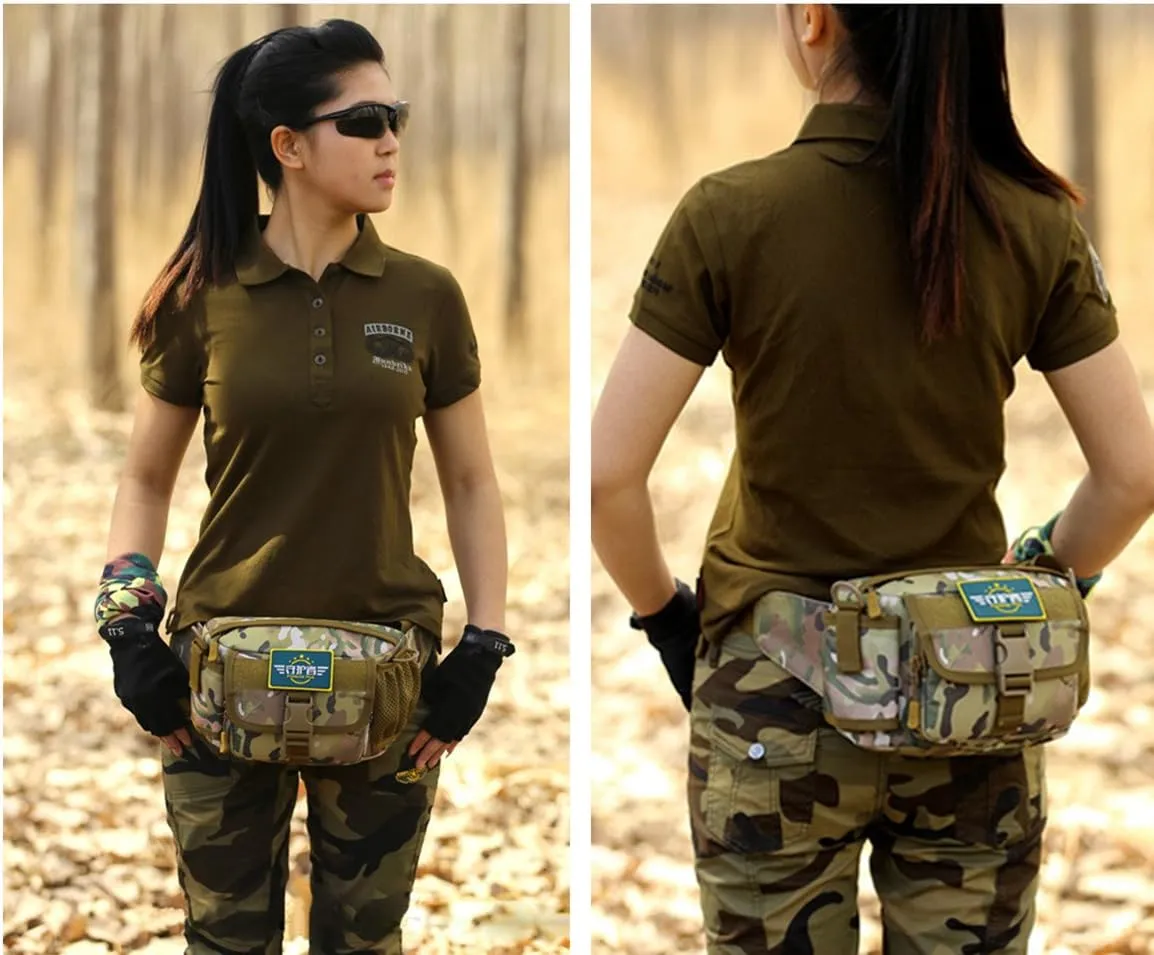 Multi Functional Waist Pack Military Single Shoulder Hip Belt Fanny Bag Water Resistant Waist Pouch with Water Bottle Pocket Holder for Hiking Climbing Outdoor Bumbag (CP Camouflage)