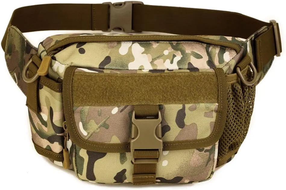 Multi Functional Waist Pack Military Single Shoulder Hip Belt Fanny Bag Water Resistant Waist Pouch with Water Bottle Pocket Holder for Hiking Climbing Outdoor Bumbag (CP Camouflage)