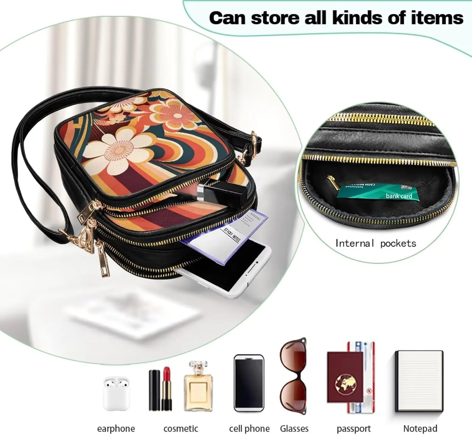 Multi Pocket PU Leather Casual Crossbody Bag for Women