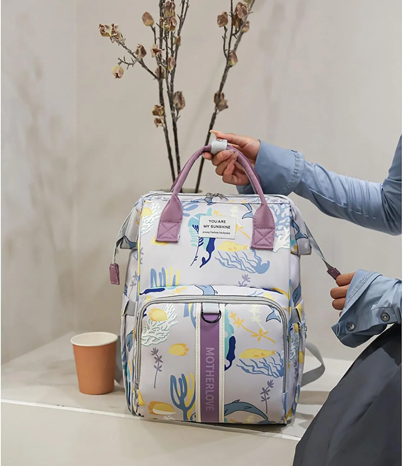 MultiFunction Baby Diaper Bag Backpack Anti Theft Travel Bag with Insulated Pockets Convenient Side Tissue Pocket (Blue Porpoise)