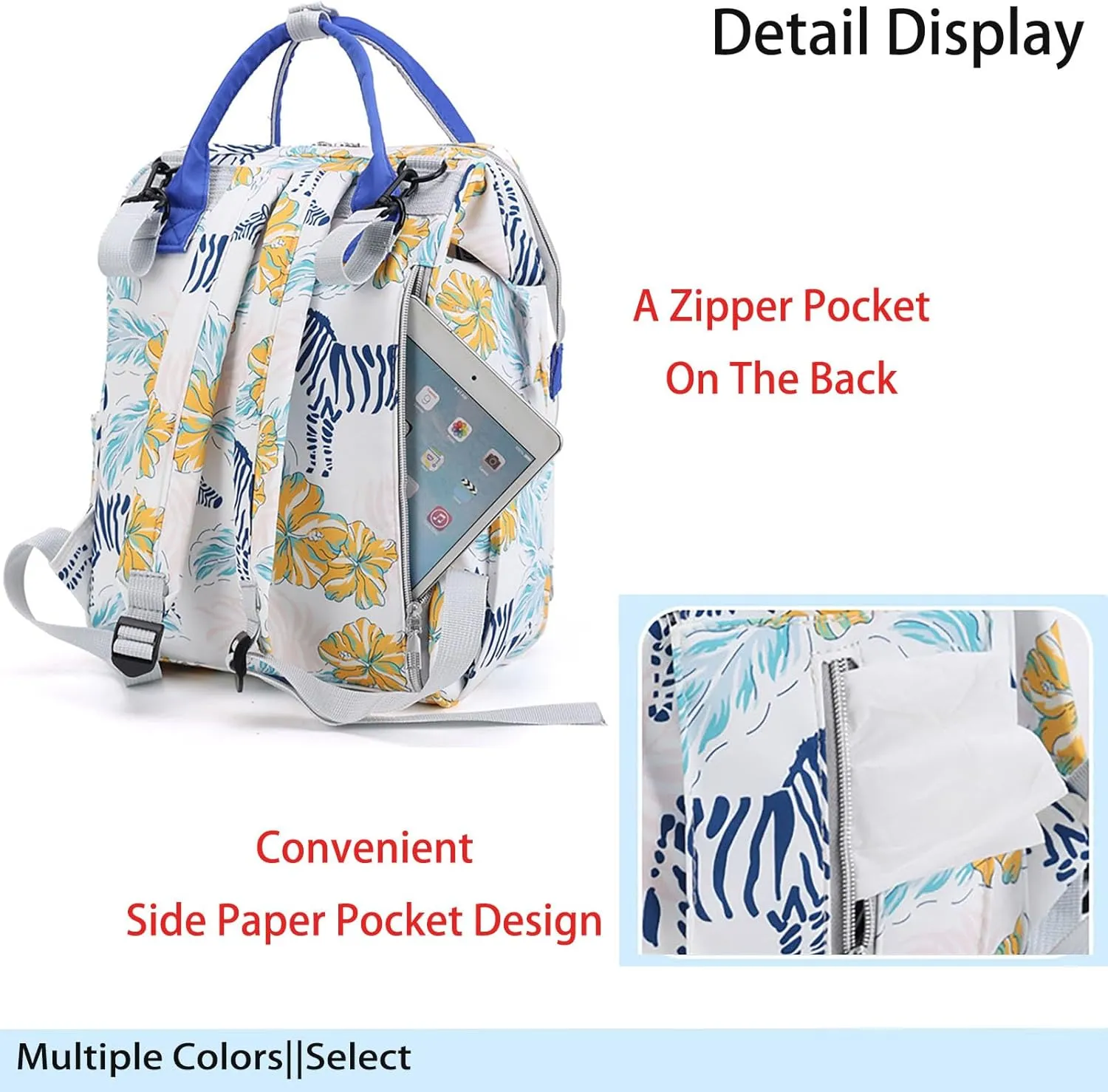 MultiFunction Baby Diaper Bag Backpack Anti Theft Travel Bag with Insulated Pockets Convenient Side Tissue Pocket (Blue Porpoise)