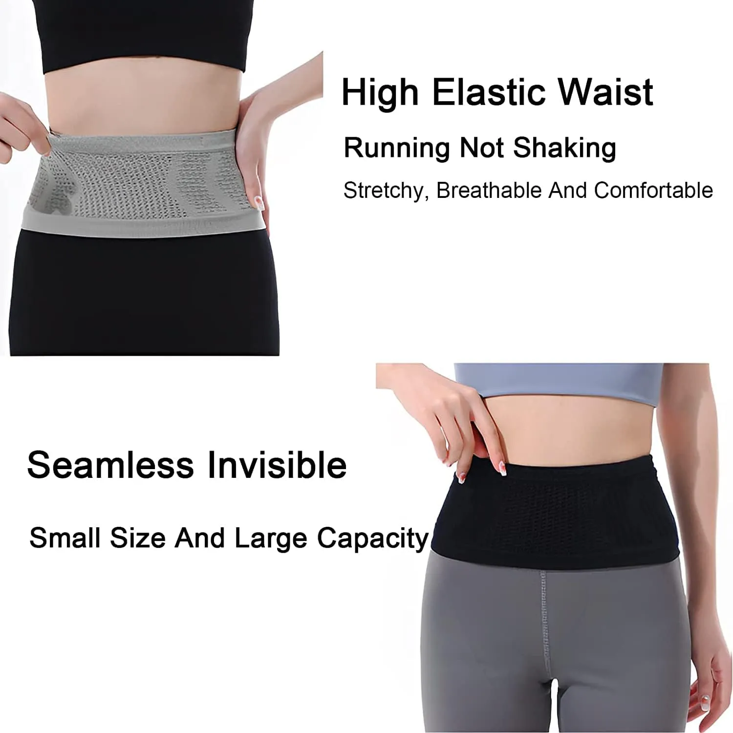 Multifunctional Knit Breathable Concealed Waist Bag, Universal Running Belt, Fitness and Running Fanny Pack for Men Women (Gray, S)