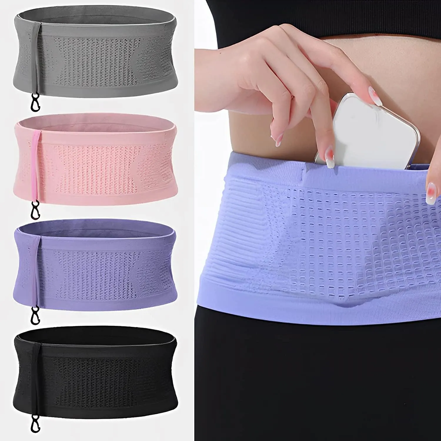 Multifunctional Knit Breathable Concealed Waist Bag, Universal Running Belt, Fitness and Running Fanny Pack for Men Women (Gray, S)