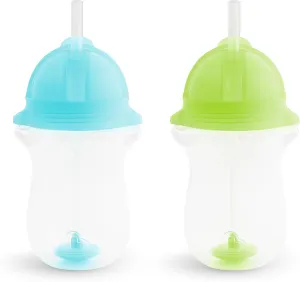 Munchkin Any Angle Weighted Toddler Straw Cups with Click Lock Lid, 10 Ounce, 2 Pack, Blue/Green