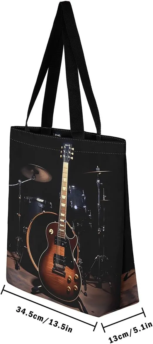 Musical Instruments Shoulder Handbags 19.7x15.7 Inch,Guitar Drum Kit Canvas Tote Bag,Hip Hop Music Travel Bag