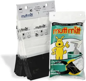 Mutt Mitt® New Listing, Same 100 White & Black 2-Ply Dog Waste Bags on 1 Dog Waste Bag Station Header - 300% Thicker than mini roll dog waste bags - no more warm & yuck feeling