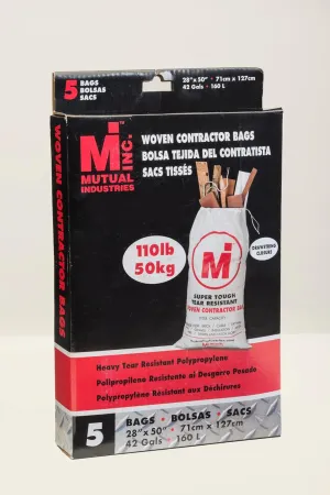 Mutual Industries Heavy Duty Woven Contractor Bag white, "28""x50""" 5 in a box. 110 pound Capacity