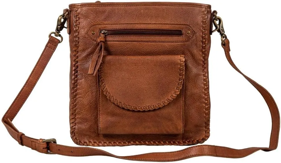 Myra Bag Women's Crossbody Purse - Santa Clara Canyon Stitched Leather Mini Purses for Women, Warm Bourbon Chocolate Shoulder Bag for Women, Travel Purses for Women, Mini Handbag