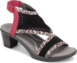 NAOT Women's Destiny Heel Perf. Black Suede/Cheetah Suede/Kiss Red Lthr 10 M US