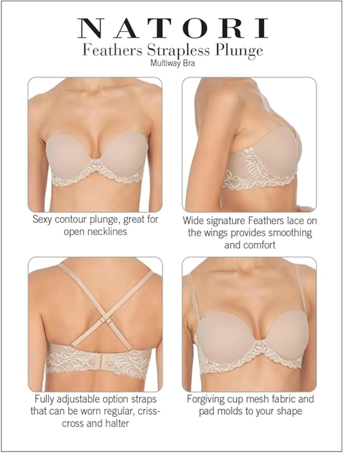 Natori Women's Feathers Strapless Plunge Multiway Bra