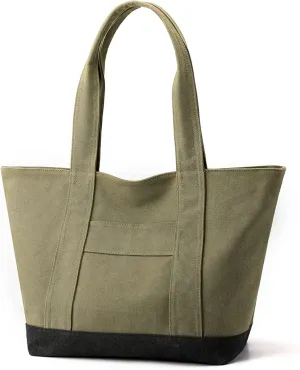natyrlpog Canvas Tote Bag for Women A4 Large Capacity Handbag with Zipper Shoulder Hobo Bag for Shopping Travel Work