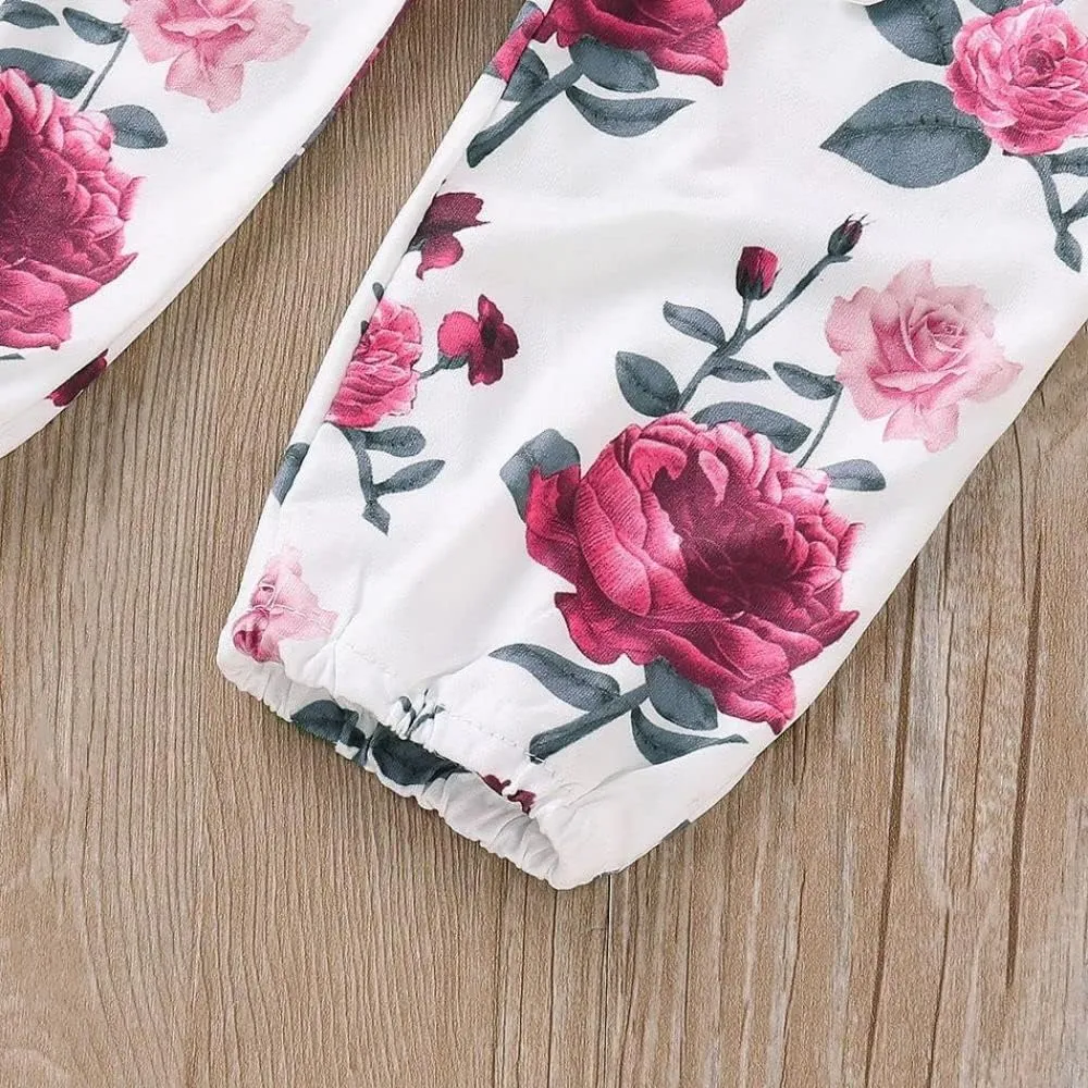 Newborn Baby Girl Clothes, Infant Girl Outfits Long Sleeve Ruffle Romper   Floral Pants   Headband Set