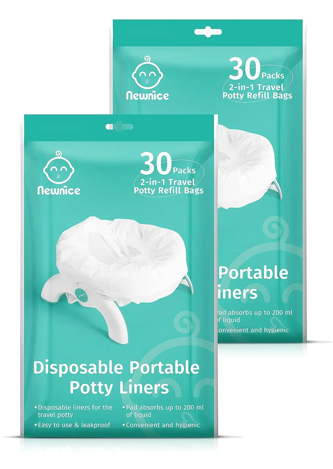 Newnice 60 Packs Disposable Potty Liners with 200ML Absorbent Pads, Portable Travel Potty Bags Compatible with OXO Tot 2-in-1 Go Potty, Potty Training Liners Fit Most Potty Chairs for Kids, Toddlers
