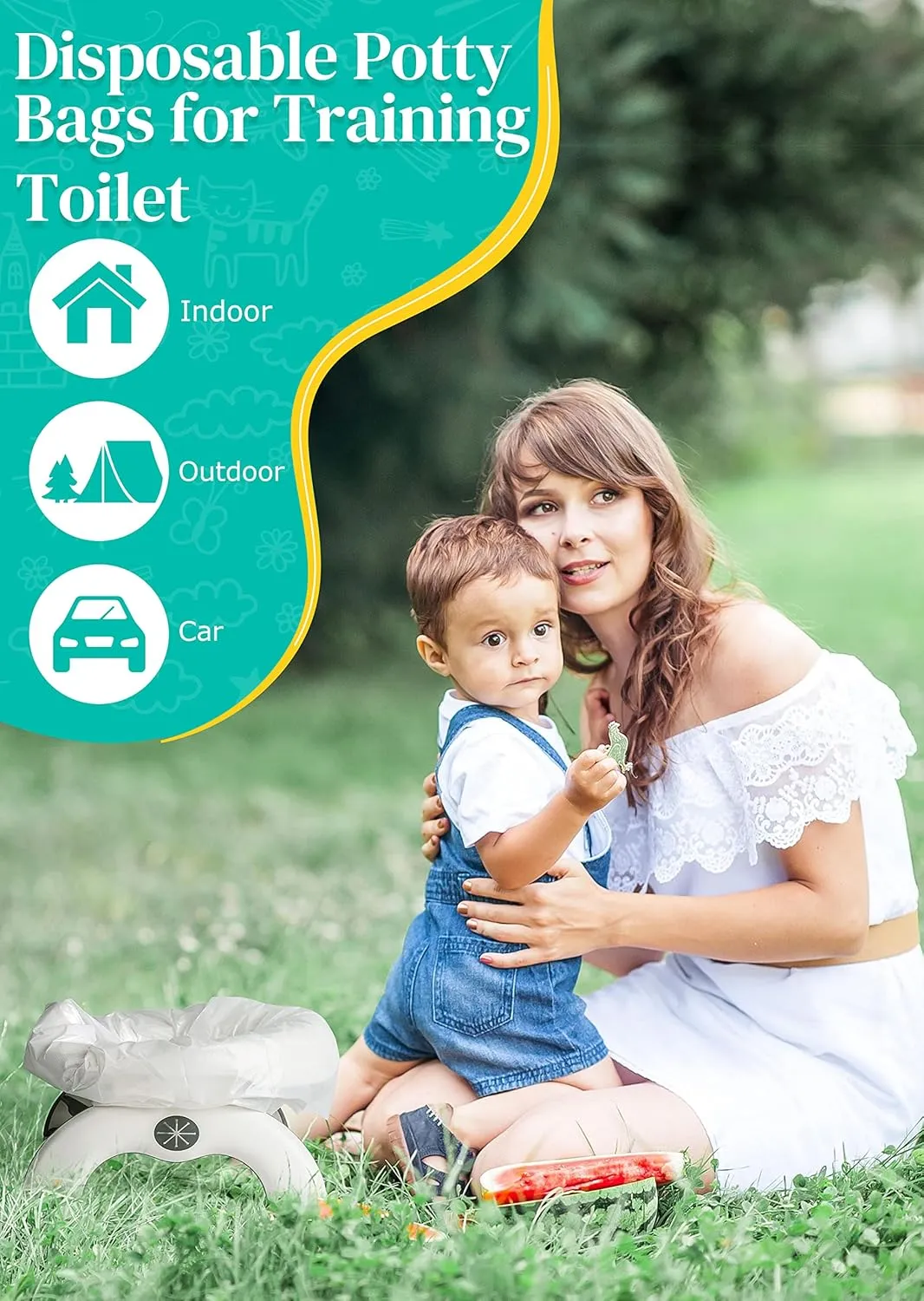 Newnice 60 Packs Disposable Potty Liners with 200ML Absorbent Pads, Portable Travel Potty Bags Compatible with OXO Tot 2-in-1 Go Potty, Potty Training Liners Fit Most Potty Chairs for Kids, Toddlers