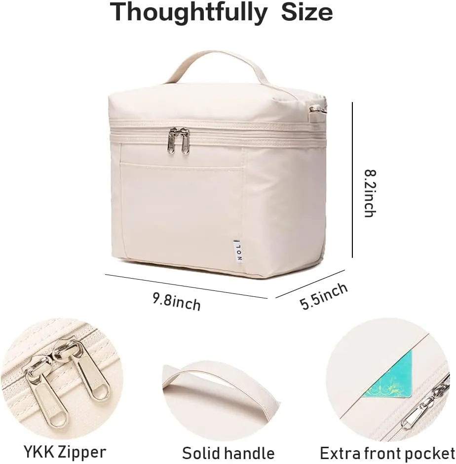 NOL Natural Organic Lifestyle Insulated Lunch Bags for Women Cooler Bag Lightweight Nylon Waterproof Lunch Box For Work（Medium, Cream