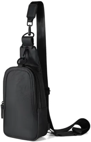 Nollia Small Black Leather Sling Bag for Women | Fashion Crossbody Bag | Chest Bag with Adjustable and Reversible Strap