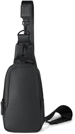 Nollia Small Black Leather Sling Bag for Women | Fashion Crossbody Bag | Chest Bag with Adjustable and Reversible Strap