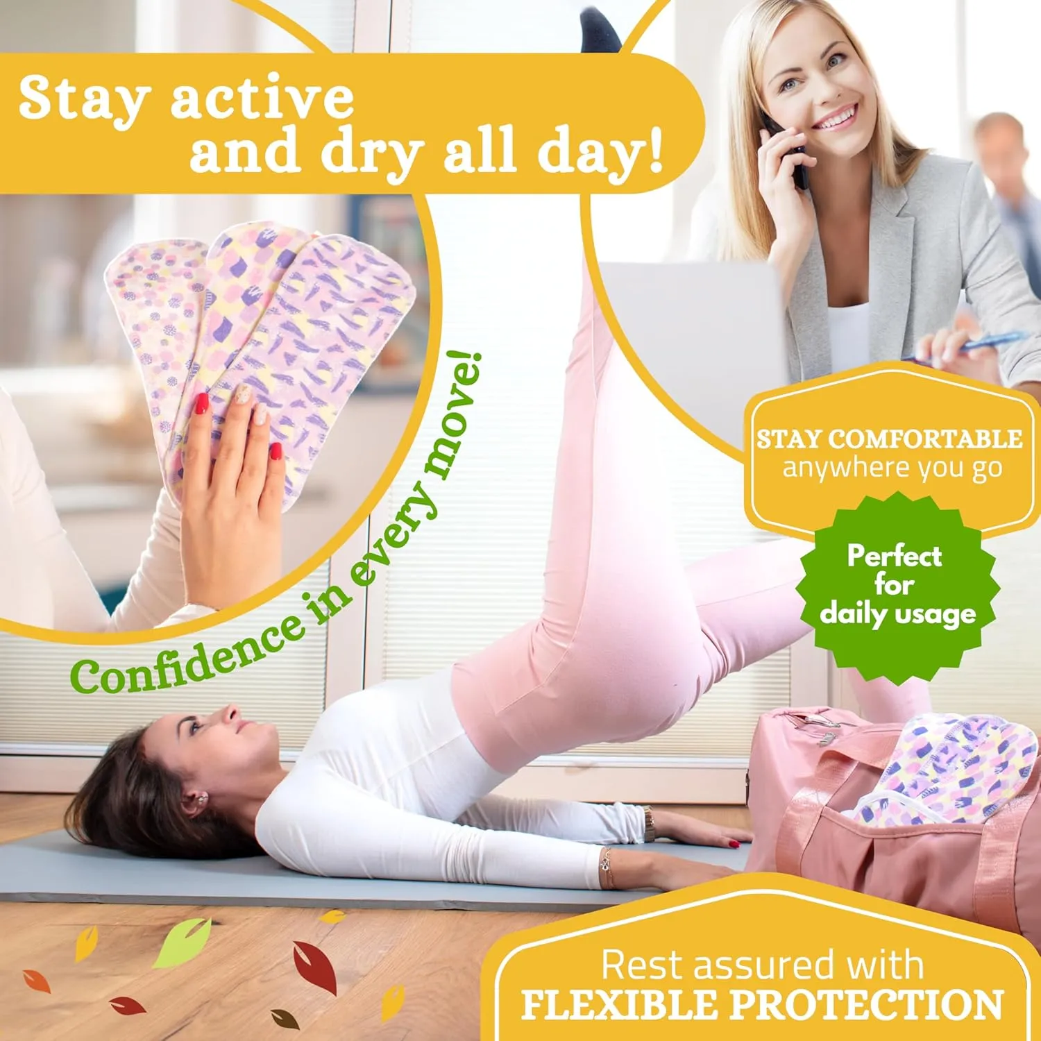 Non-Slip Premium Reusable Panty Liners for Women & Teens (M, 7-Pack); High-Temp Washable Organic Cotton Cloth Liners; Stay Fresh & Dry, for Daily Vaginal Discharge Only; 100% Breathable (no PUL/TPU)