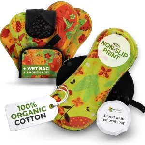 Non-Slip Premium Reusable Period Pads for Heavy Flow & Incontinence (L XL, 6-Pack); High-Temp Organic Cotton Washable Cloth Pads for Women; Non-Irritating Reusable Pad Menstrual for Comfortable Care