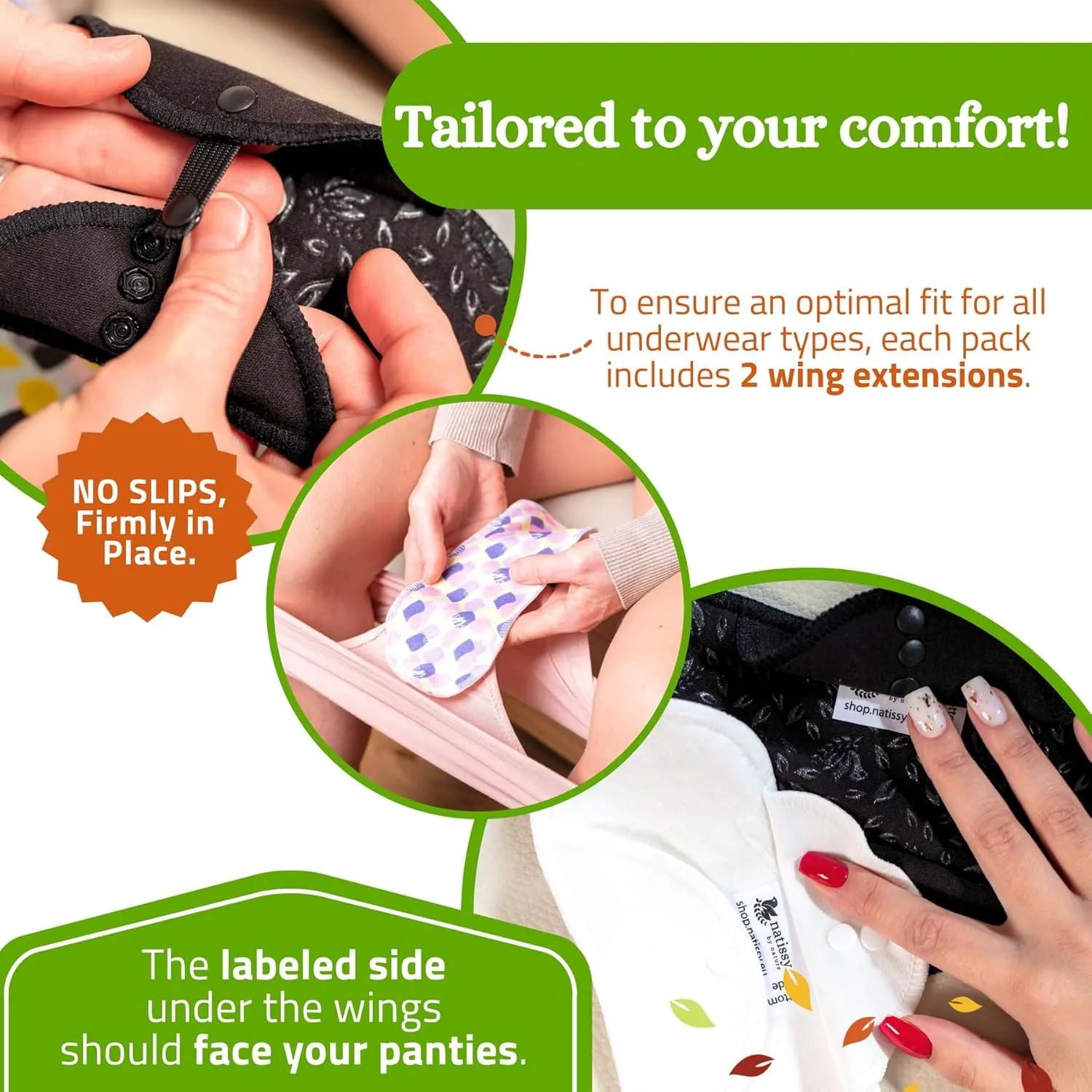Non-Slip Premium Reusable Period Pads for Heavy Flow & Incontinence (L XL, 6-Pack); High-Temp Organic Cotton Washable Cloth Pads for Women; Non-Irritating Reusable Pad Menstrual for Comfortable Care