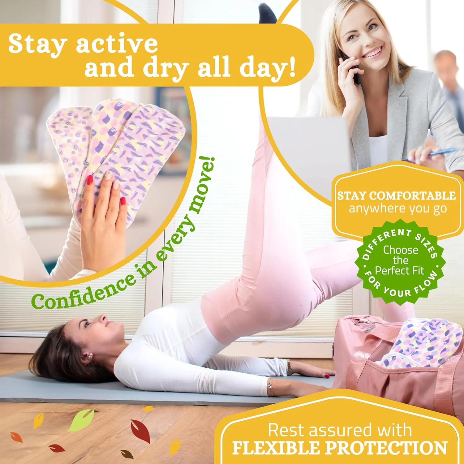 Non-Slip Premium Reusable Period Pads for Heavy Flow & Incontinence (L XL, 6-Pack); High-Temp Organic Cotton Washable Cloth Pads for Women; Non-Irritating Reusable Pad Menstrual for Comfortable Care