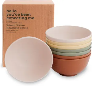 Nook Theory Reusable Wheat Straw Bowls 8 Pcs - 26 Oz Cereal Bowl, Non-Toxic Kids and Toddler Bowl, Microwavable, Dishwasher Safe and Unbreakable Dinnerware (Boho)