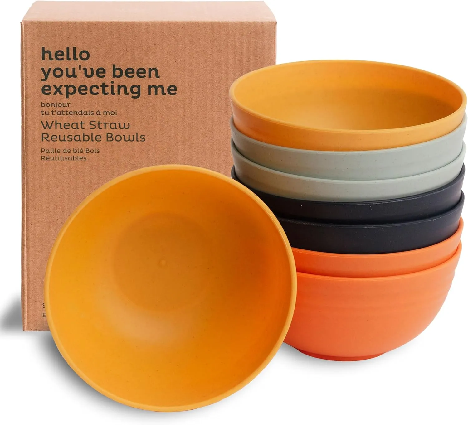 Nook Theory Reusable Wheat Straw Bowls 8 Pcs - 26 Oz Cereal Bowl, Non-Toxic Kids and Toddler Bowl, Microwavable, Dishwasher Safe and Unbreakable Dinnerware (Daybreak)