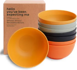 Nook Theory Reusable Wheat Straw Bowls 8 Pcs - 26 Oz Cereal Bowl, Non-Toxic Kids and Toddler Bowl, Microwavable, Dishwasher Safe and Unbreakable Dinnerware (Daybreak)