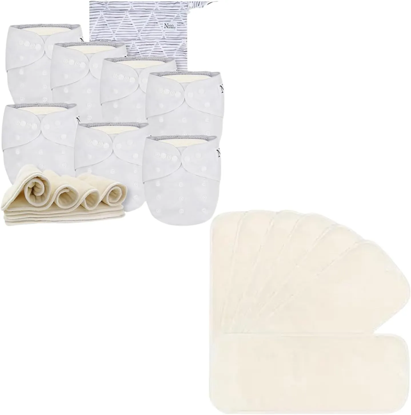 Nora's Nursery Cloth Diapers   7 Pack Inserts with Snap