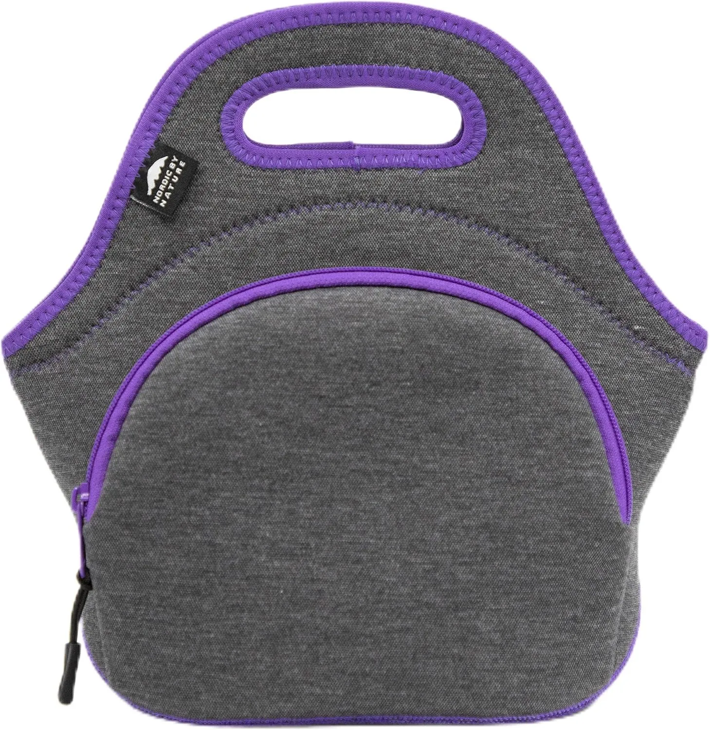 Nordic By Nature Neoprene Lunch Bag for Women & Lunch tote for Kids Insulated Lunch bag Reusable Washable Extra Thick Neoprene & Soft Cotton Feel, Premium Stitching, Outside Pocket, (M) Purple