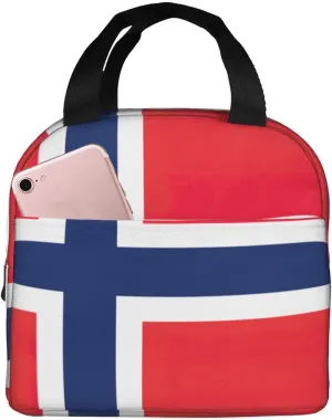Norwegian Flag Print Portable Lunch Tote Bag Reusable Lunch Bag Multi Functional Convenient Lunch Tote