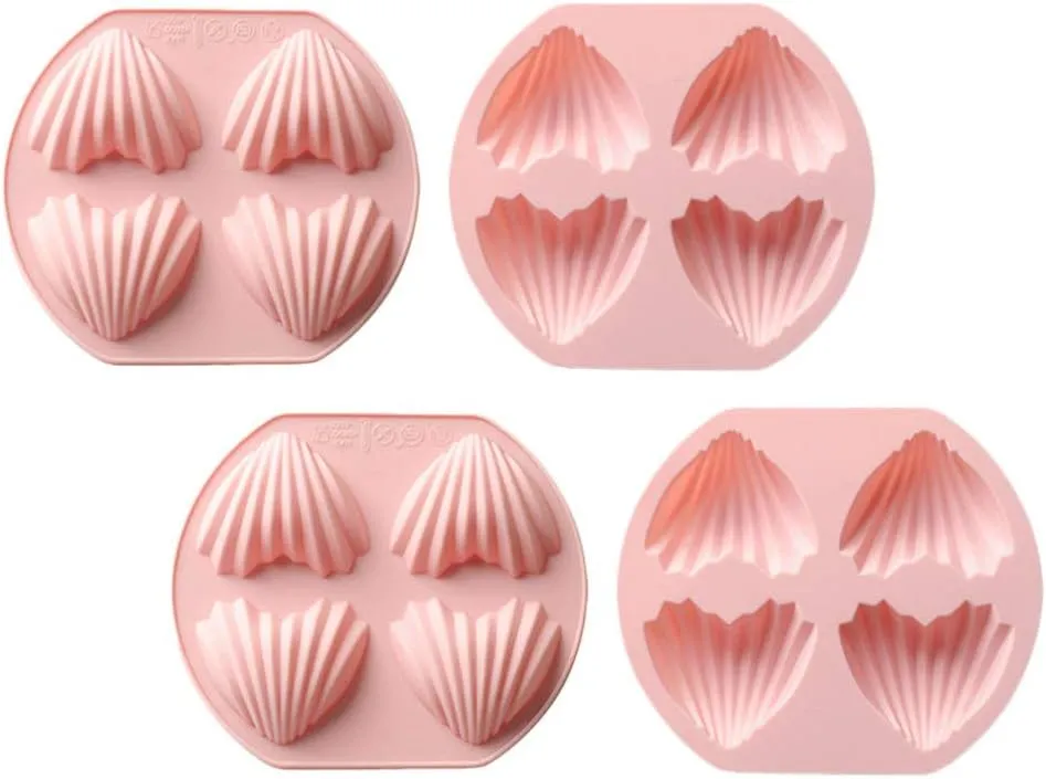 NUOBESTY 4pcs Madeleine Mold Silicone Heart Shape Cake Pan Non- Stick Madeline Bakeware for Oven Baking