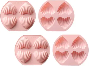 NUOBESTY 4pcs Madeleine Mold Silicone Heart Shape Cake Pan Non- Stick Madeline Bakeware for Oven Baking